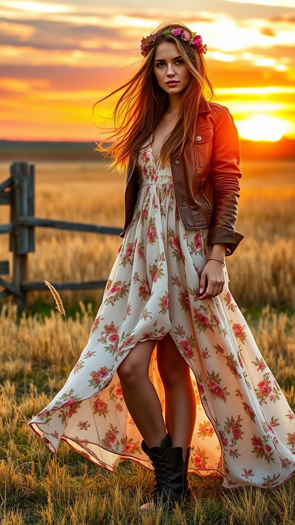 Prairie Dress with Leather Jacket