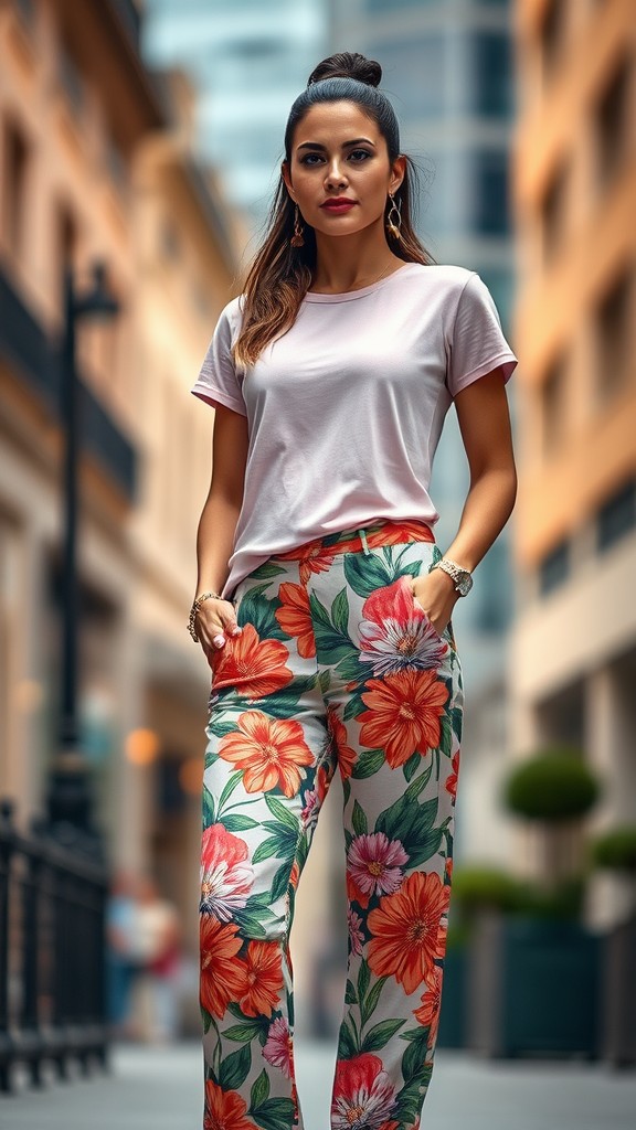 Printed Pants with a Solid Color Tee