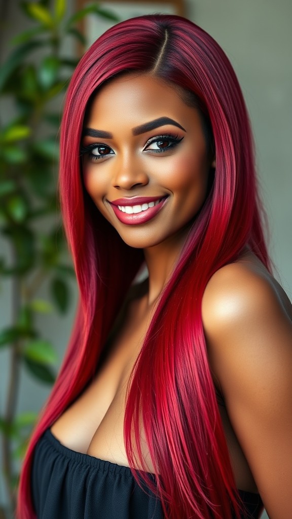 Raspberry Red Sleek Straight Hair