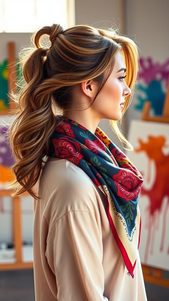 Scarf Tied Ponytail