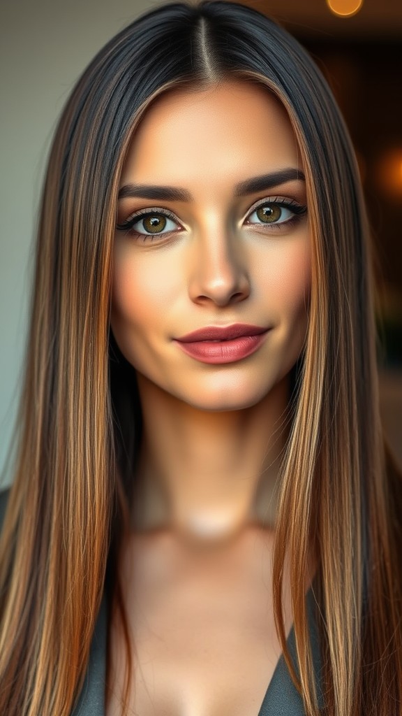 Sleek Straight Hair with Center Part