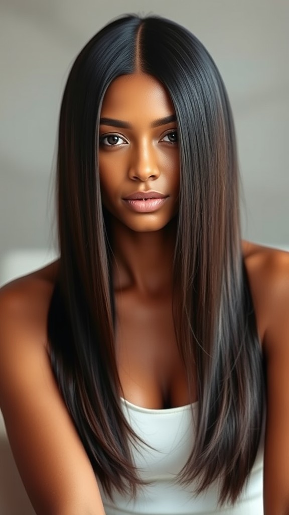 Sleek Straight Hair with Middle Part