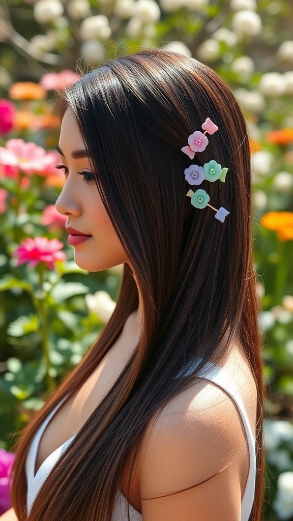 Sleek Straight Hair with Pastel Hairpins