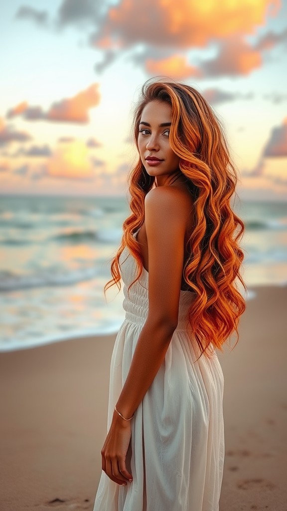 Sunset Orange Beachy Waves