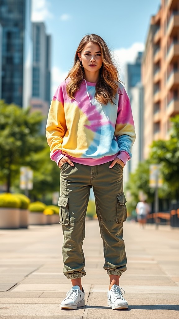 Tie-Dye Sweatshirt with Cargo Pants