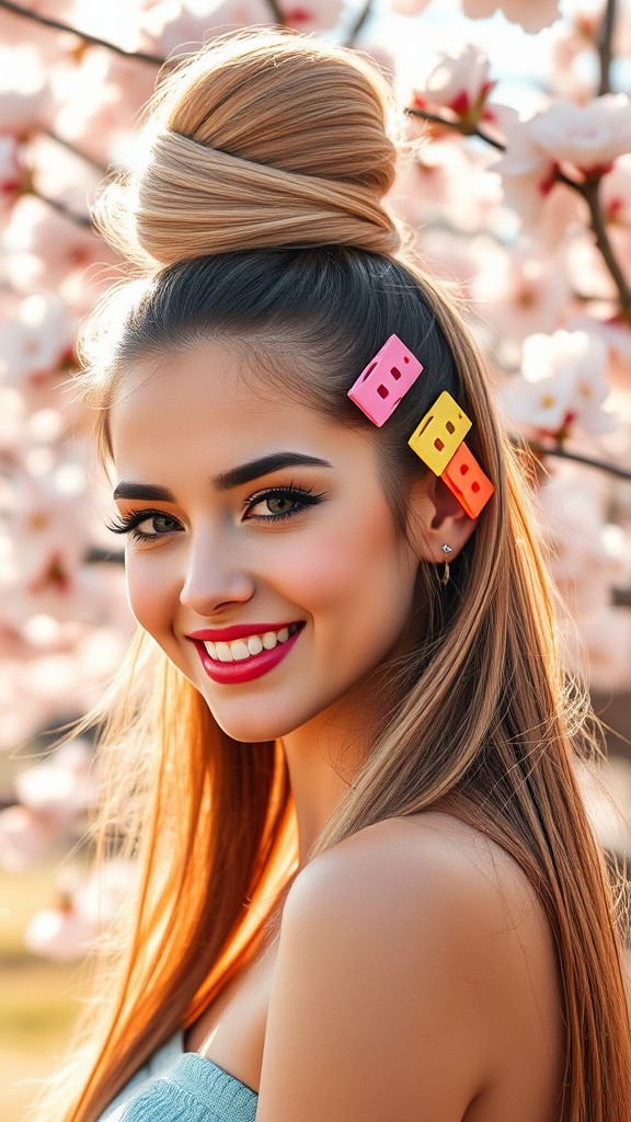 Top Knot with Bright Clips