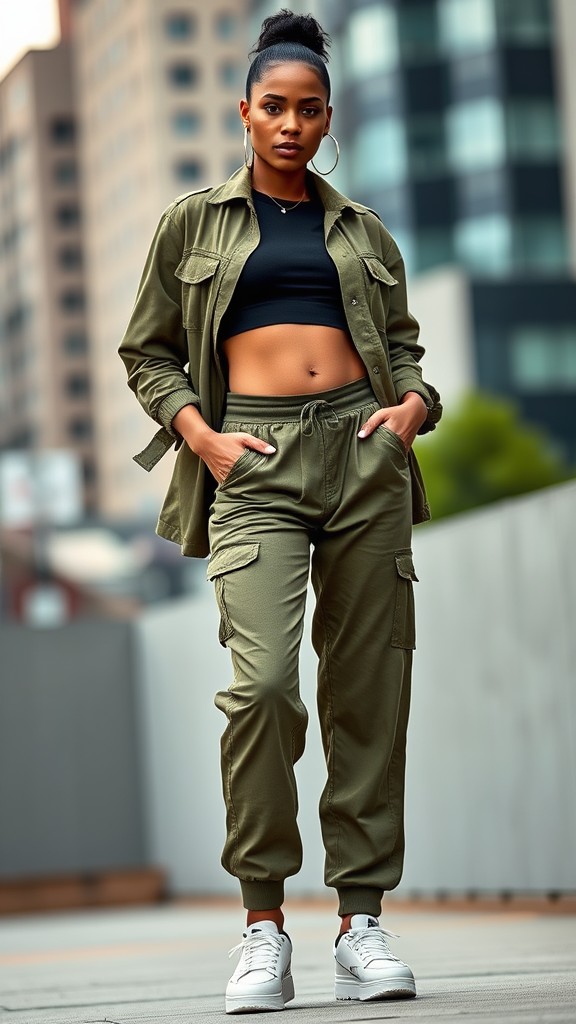 Utility Jacket with a Basic Crop and Joggers