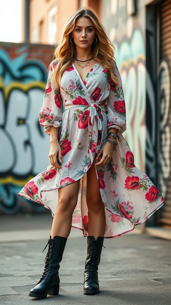 Wrap Dress with Combat Boots