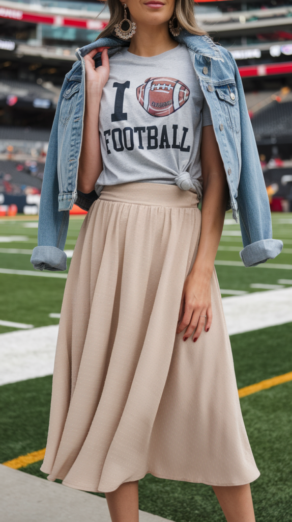 Casual Graphic Tee with Midi Skirt