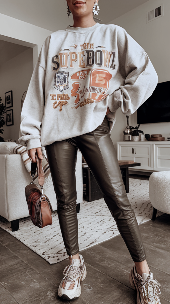 Oversized Sweatshirt with Leather Leggings