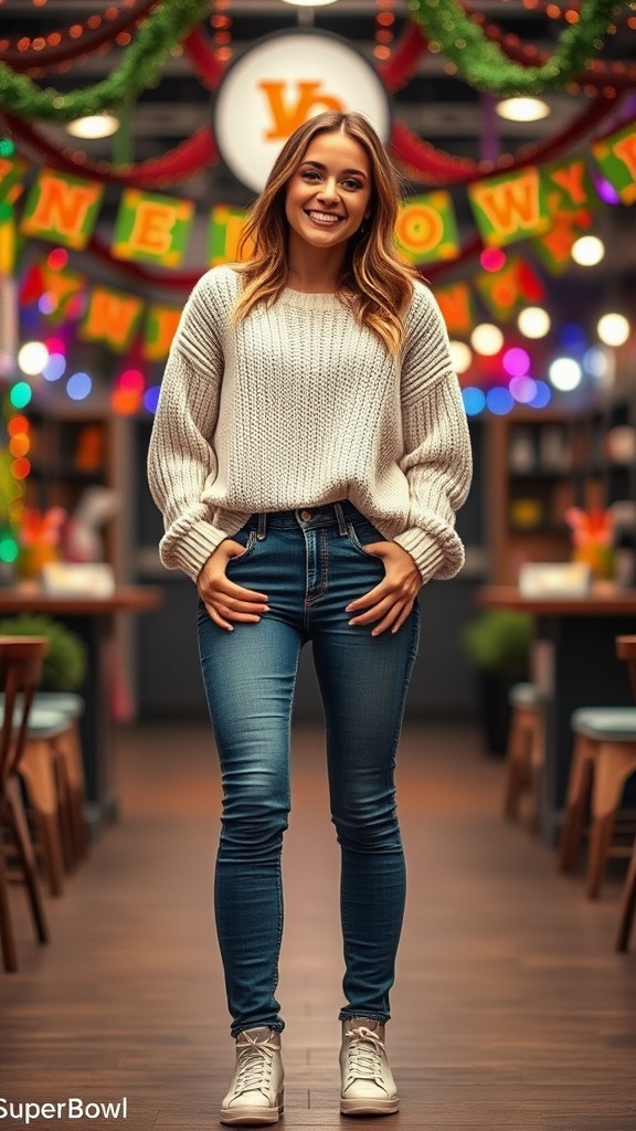 Cozy Knit Sweater and High-Waisted Jeans