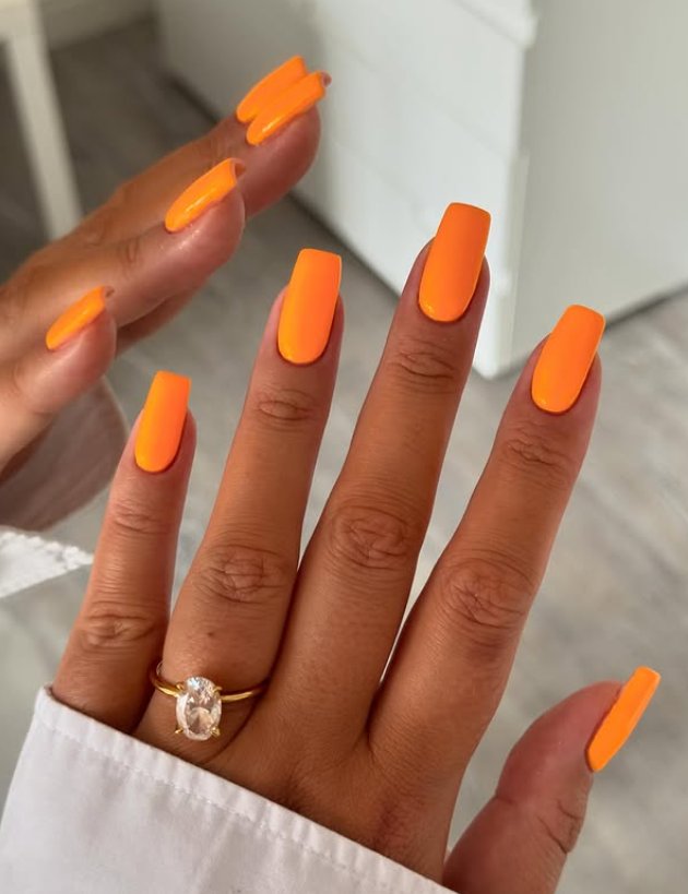 Bright Neon Orange Coffin Nails Trend