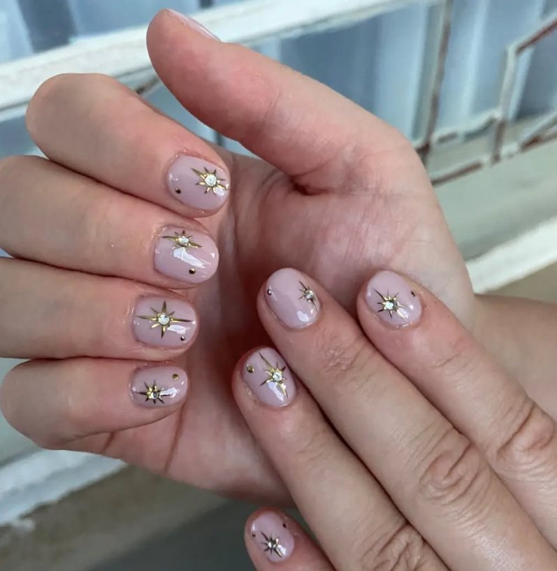 Celestial Nude Acrylics with Gold Stars