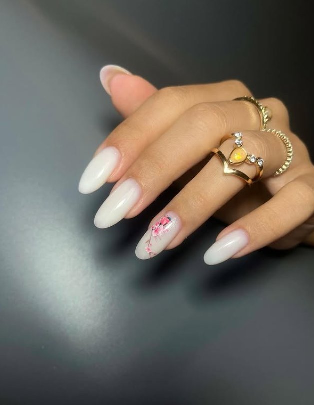 Charming Cherry Blossom Almond Nail Design