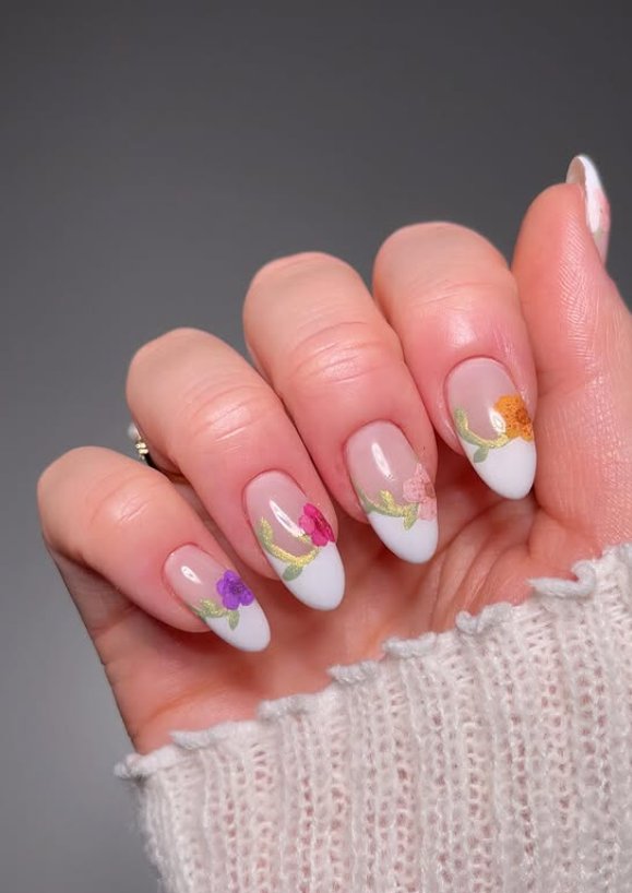 Charming Floral French Tip Nail Design