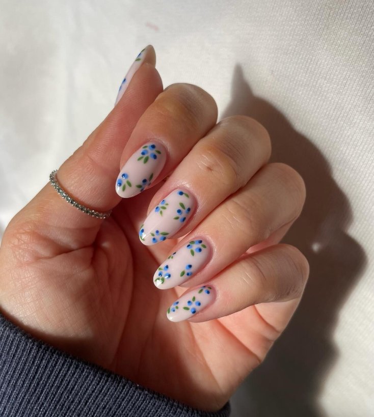 Chic Blue Blossom French Tip Design