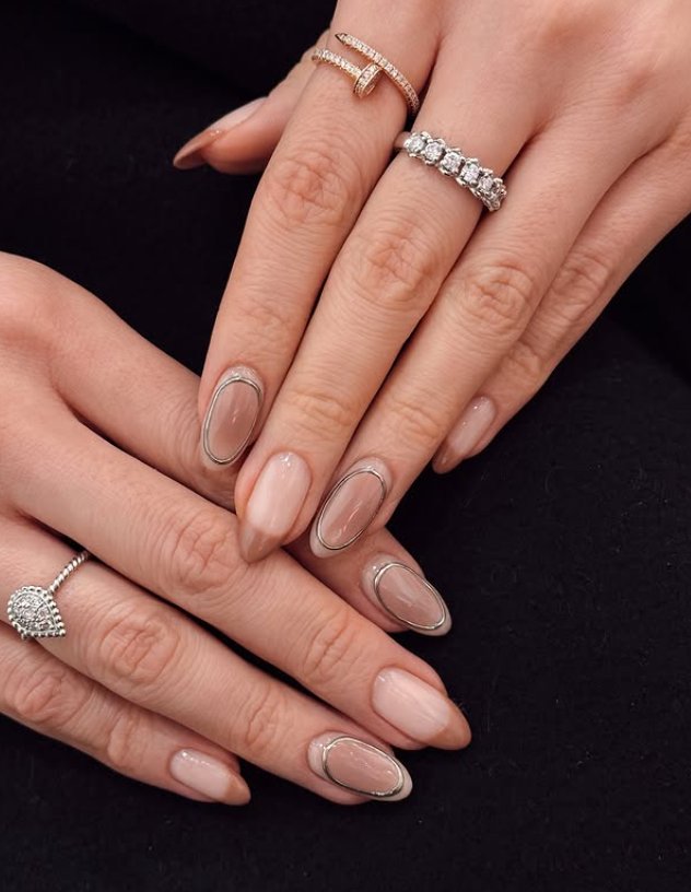 Chic Metallic-Outlined Nude Nail Styles