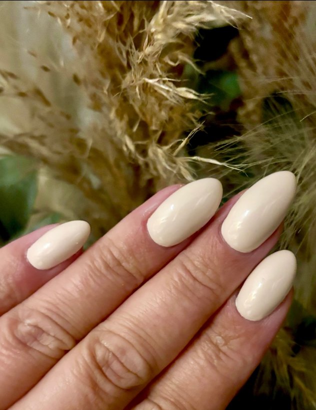 Elegant Creamy Almond Nude Nail Look