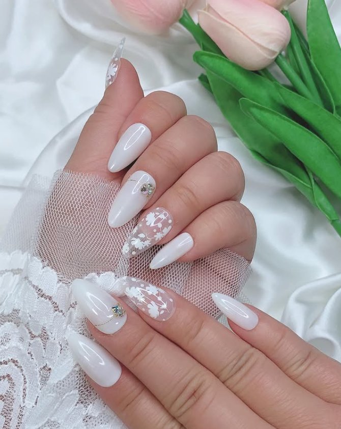 Elegant Floral Almond Nails for Brides