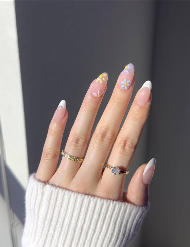 Elegant French Tips with Floral Touches