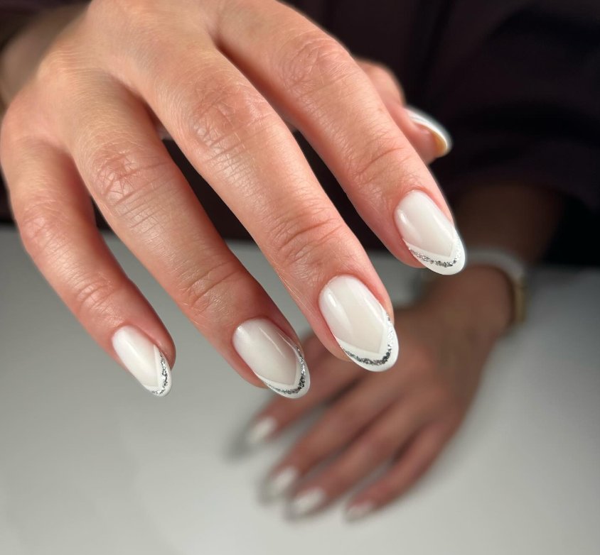 Elegant Glazed French Tips with Silver Accents