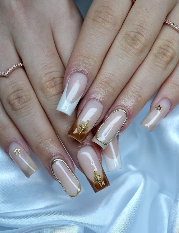 Elegant Gold-Accented French Tortoiseshell Nails