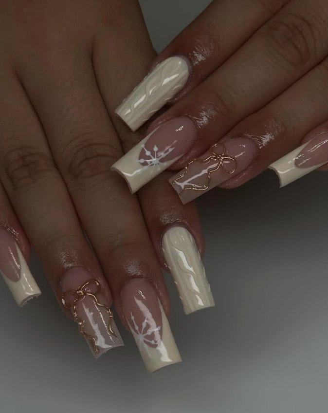 Elegant Ivory French Nails with Accents