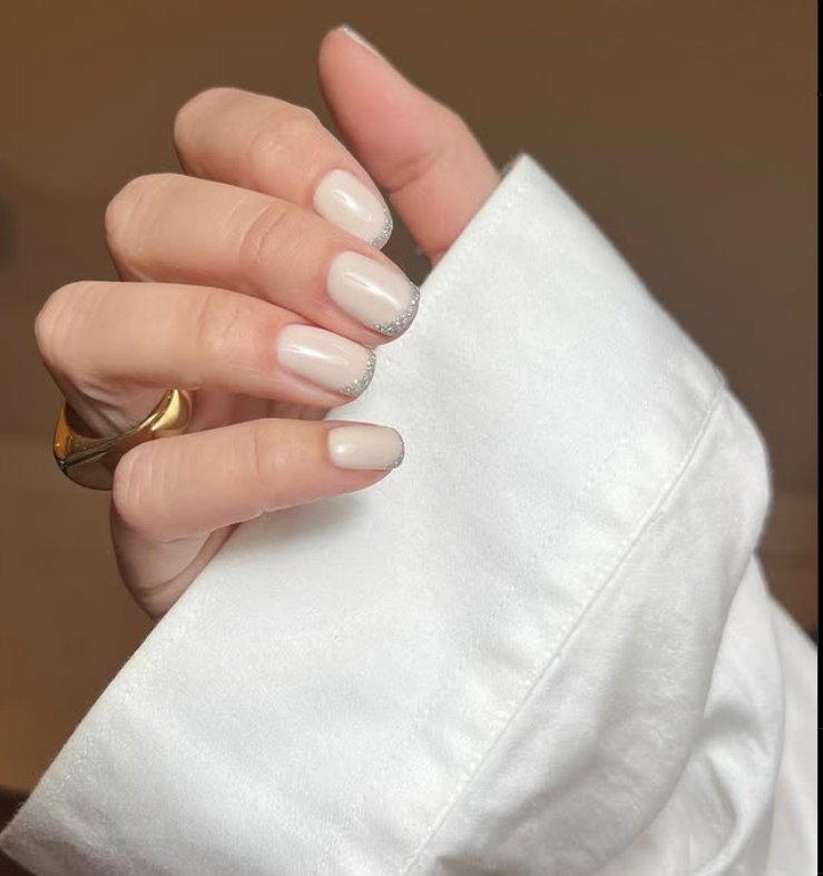 Elegant Nude Nails with Silver Tips