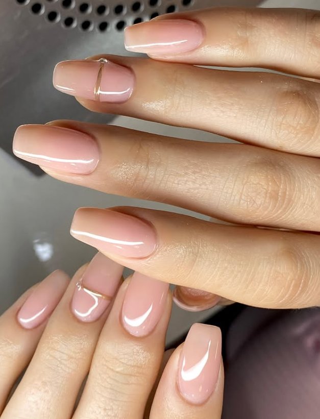 Elegant Sheer Pink Nails with Gold Accent