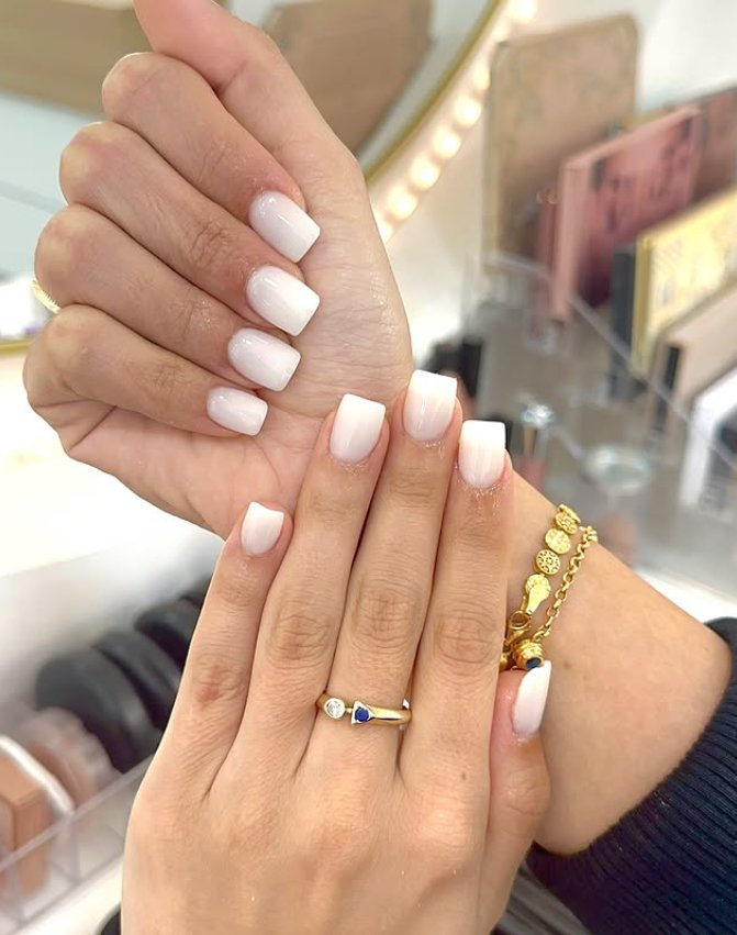 Elegant Soft White Ombré Square Nails