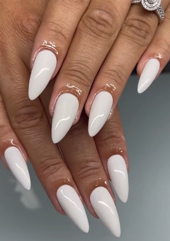 Glossy White Stiletto Nails for Glamour