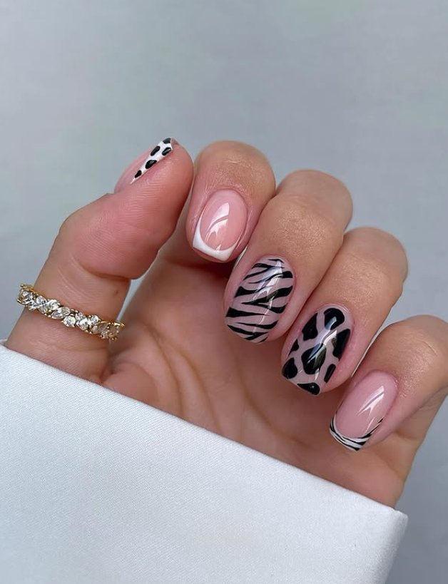 Stylish Animal Print and French Tips