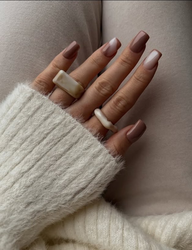 Stylish Mocha Cream French Tip Nails