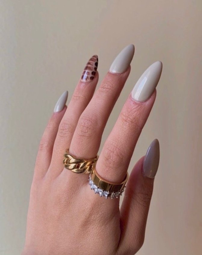 Stylish Taupe and Croc Nail Design