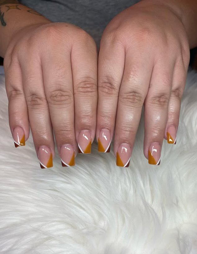 Trendy Warm-Toned Geometric French Tips