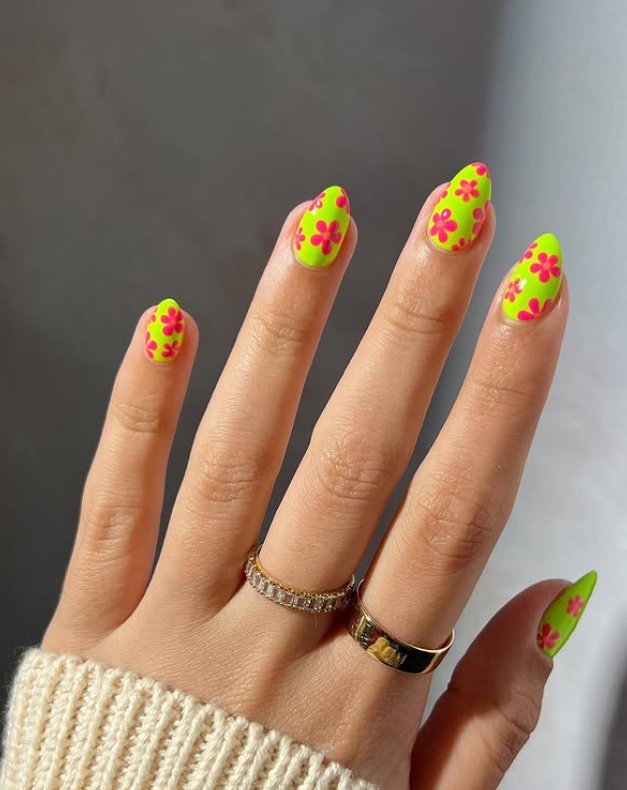 Vibrant Neon Floral Nail Inspiration