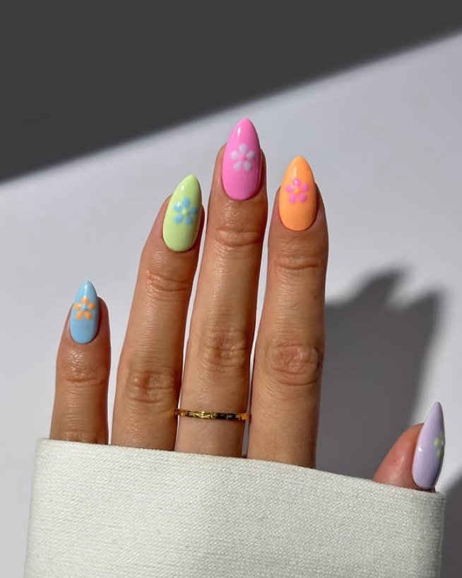 Vibrant Neon Pastel Floral Nail Art