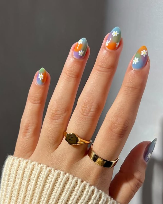 Vibrant Retro Floral Nail Ideas