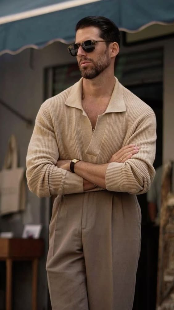 Beige Polo Shirt Ensemble