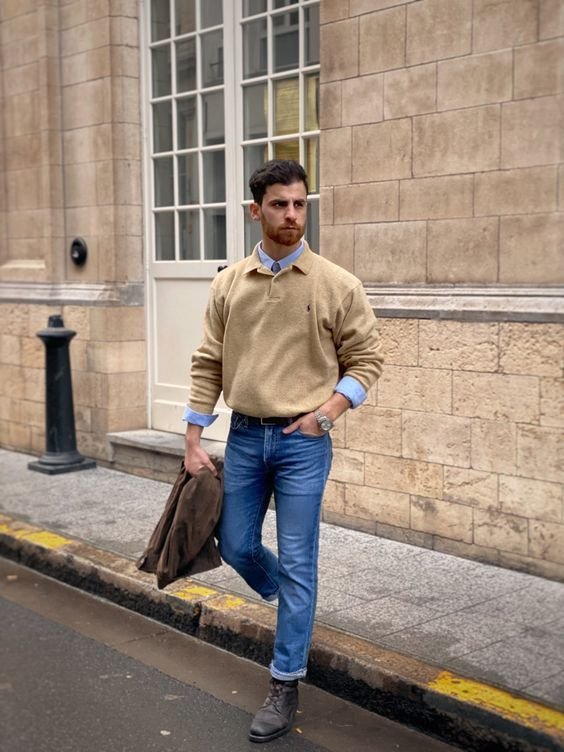 Beige Sweater with Jeans