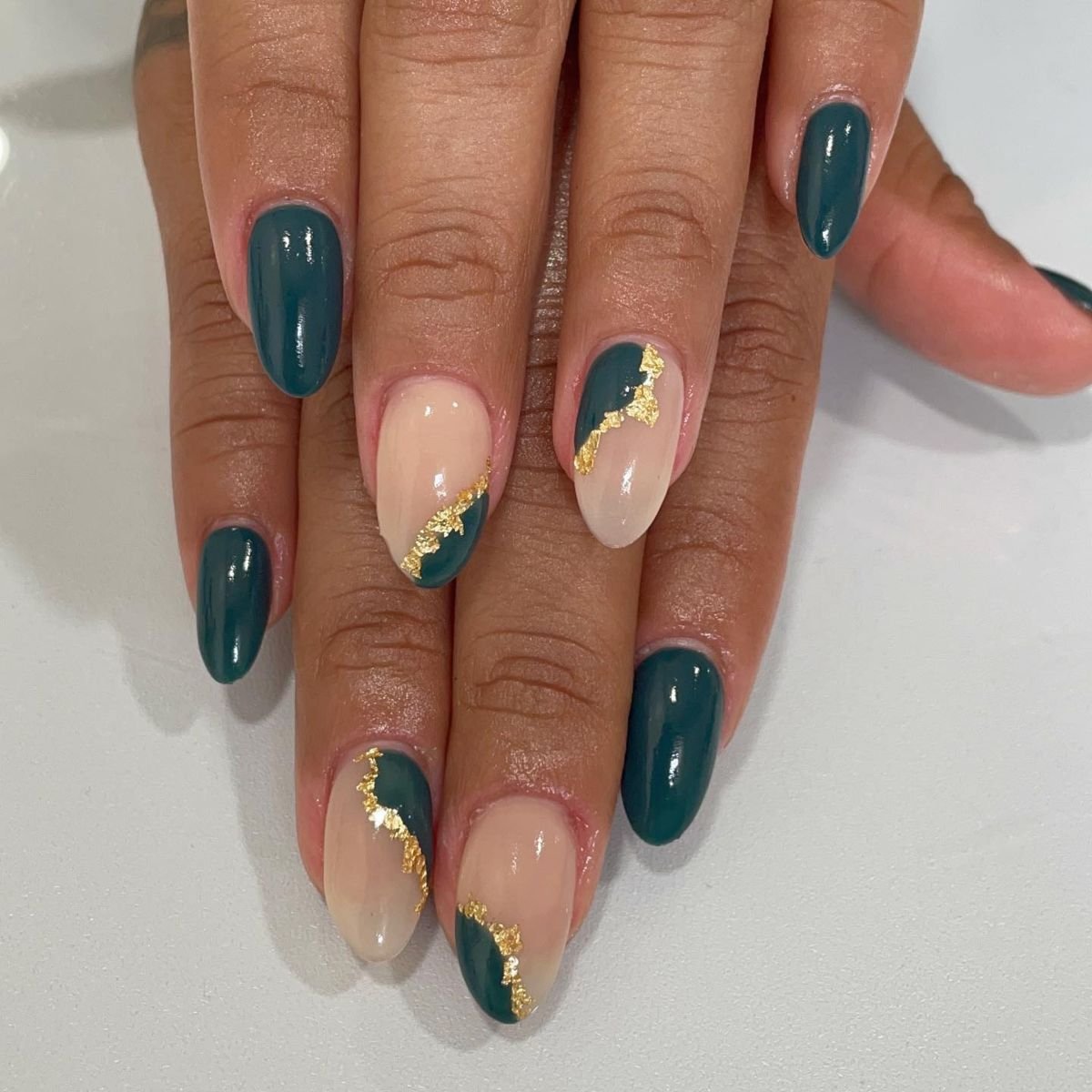 Black, Nude, and Gold Nails