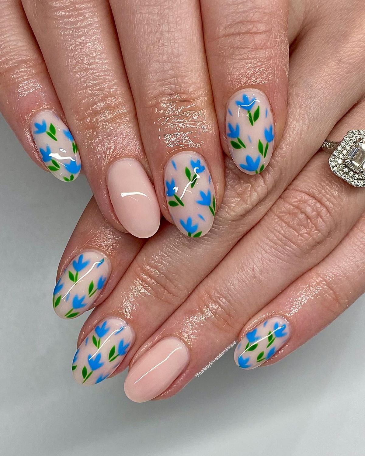 Blue Floral Nail Art