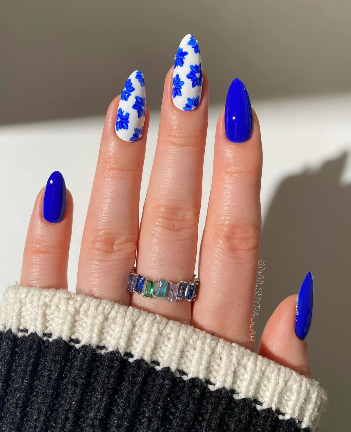Blue Floral Nail Design