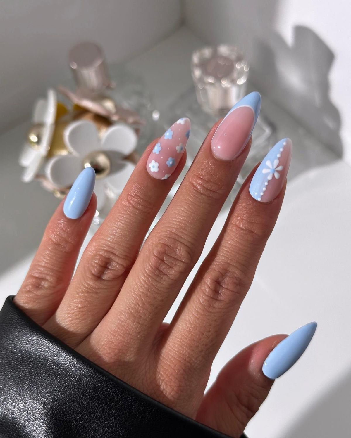 Blue Floral Nail Design
