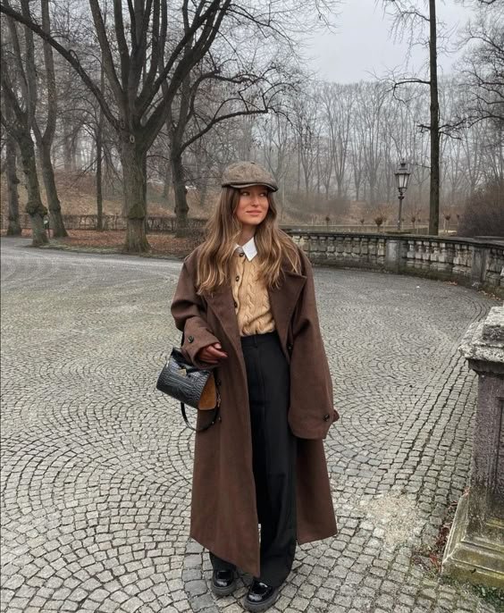 Brown Coat and Knit Hat