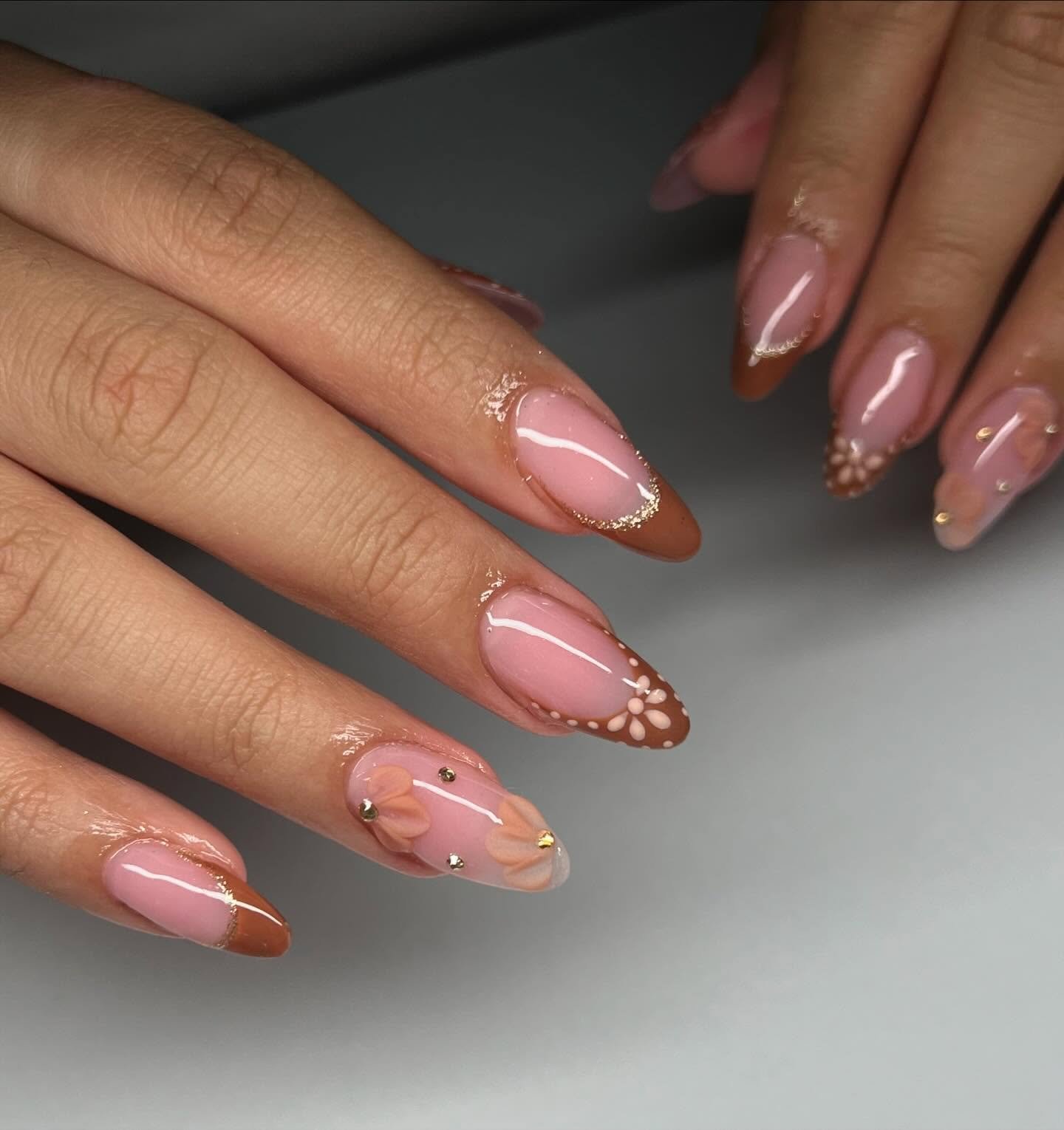 Brown Floral Fall Nails