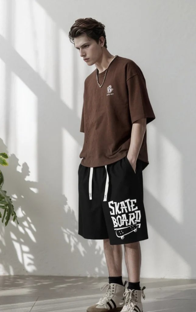 Brown Tee and Skate Shorts