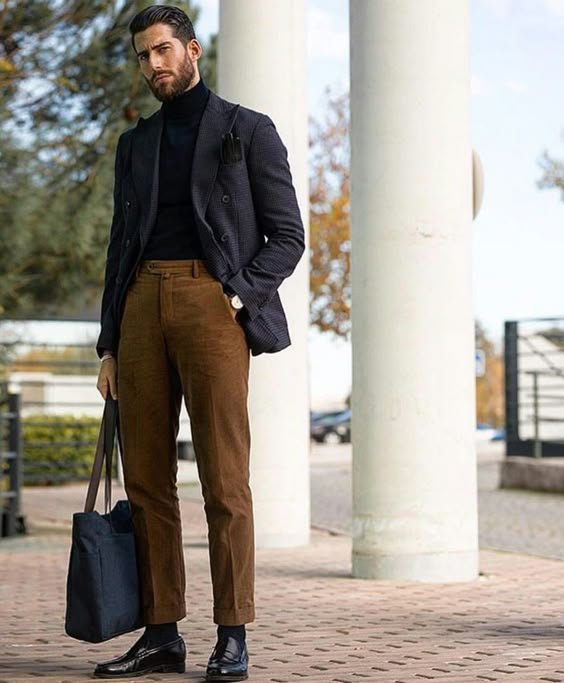 Brown Trousers, Dark Blazer Combo