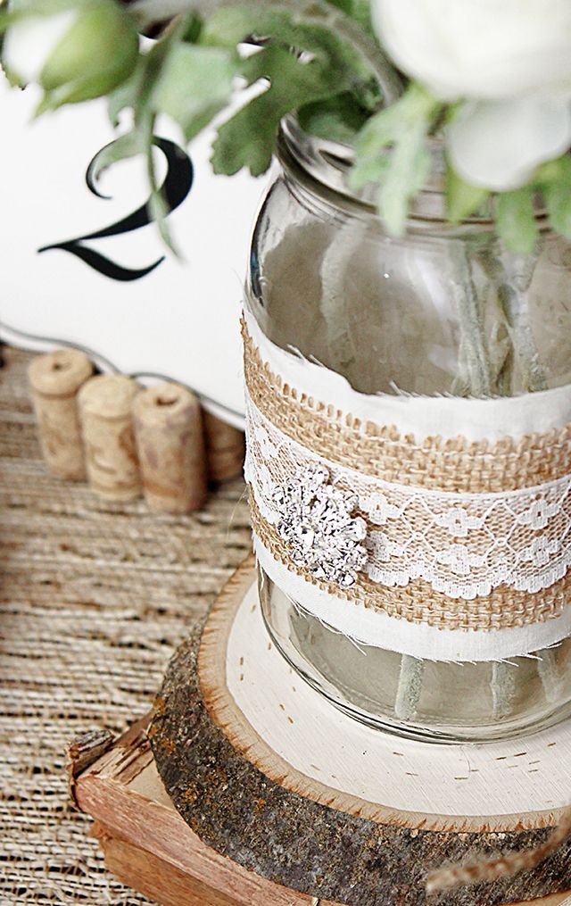 Burlap Mason Jar Centerpiece
