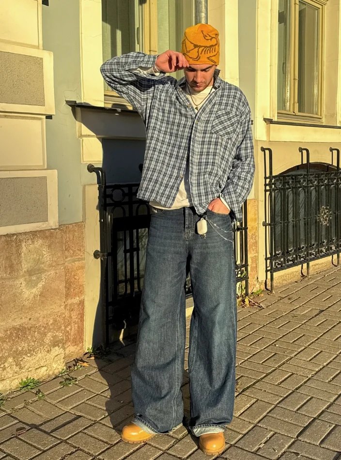 Checked Shirt with Baggy Jeans
